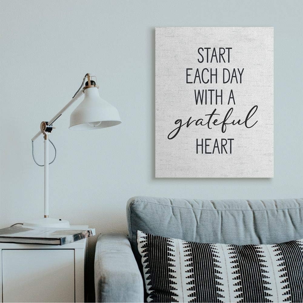 Stupell Industries Start Each Day with a Grateful Heart Neutral Quote, Designed by Lettered and Lined Art, 13x19, Wall Plaque