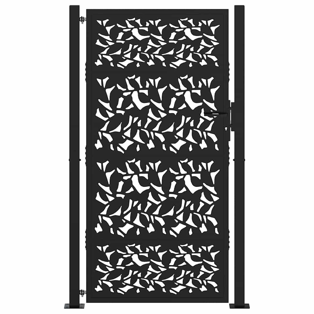 vidaXL Brama ogrodowa czarna 100x175 cm stalowy wzór liścia
