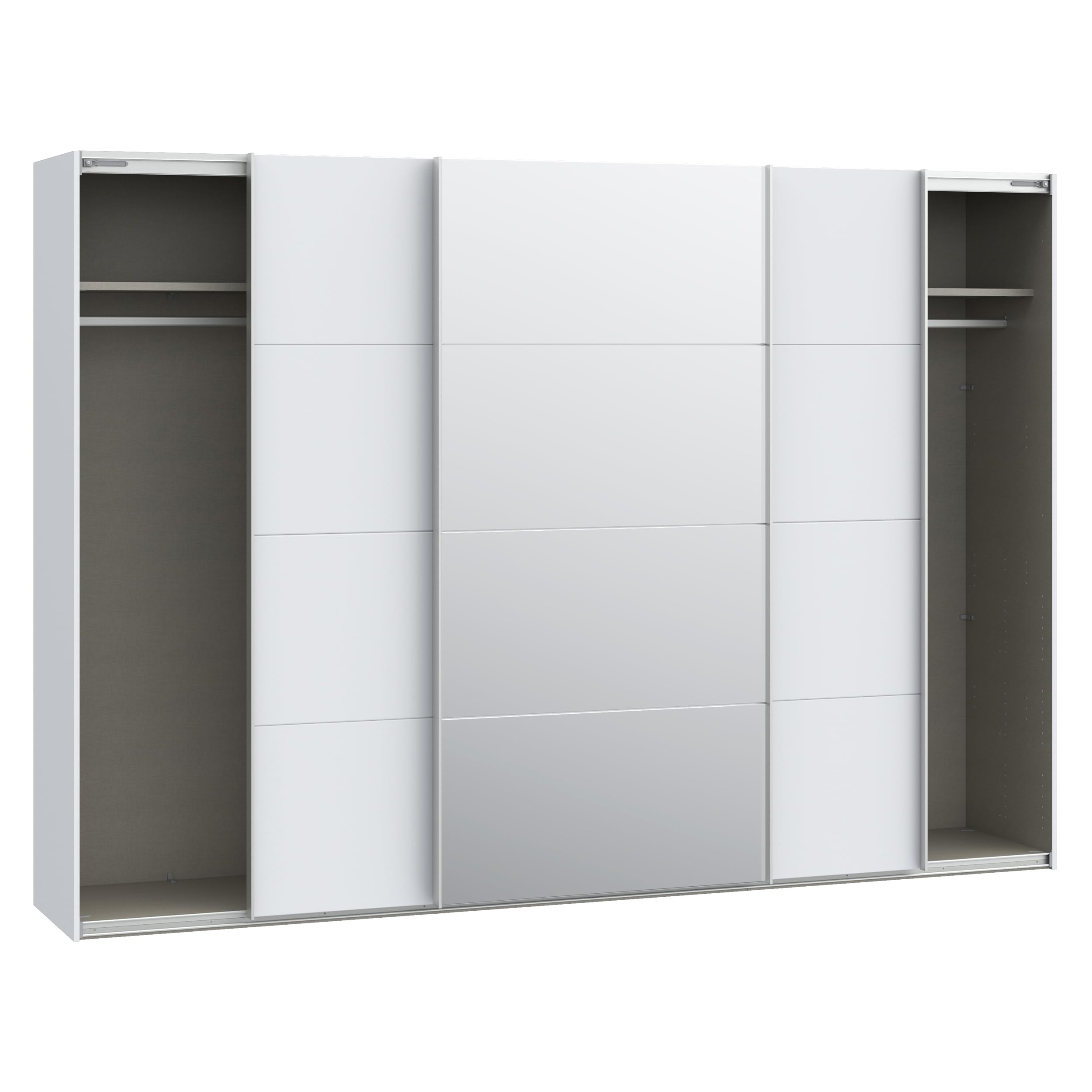 Forte SOPHISTISPACE Kleiderschrank 300, 3-türiger Schwebetürenschrank mit Spiegelfront, Einlegeböden und Kleiderstange, Weiß, 299,8 cm breit, 210,5 cm hoch, 62,9 cm tief