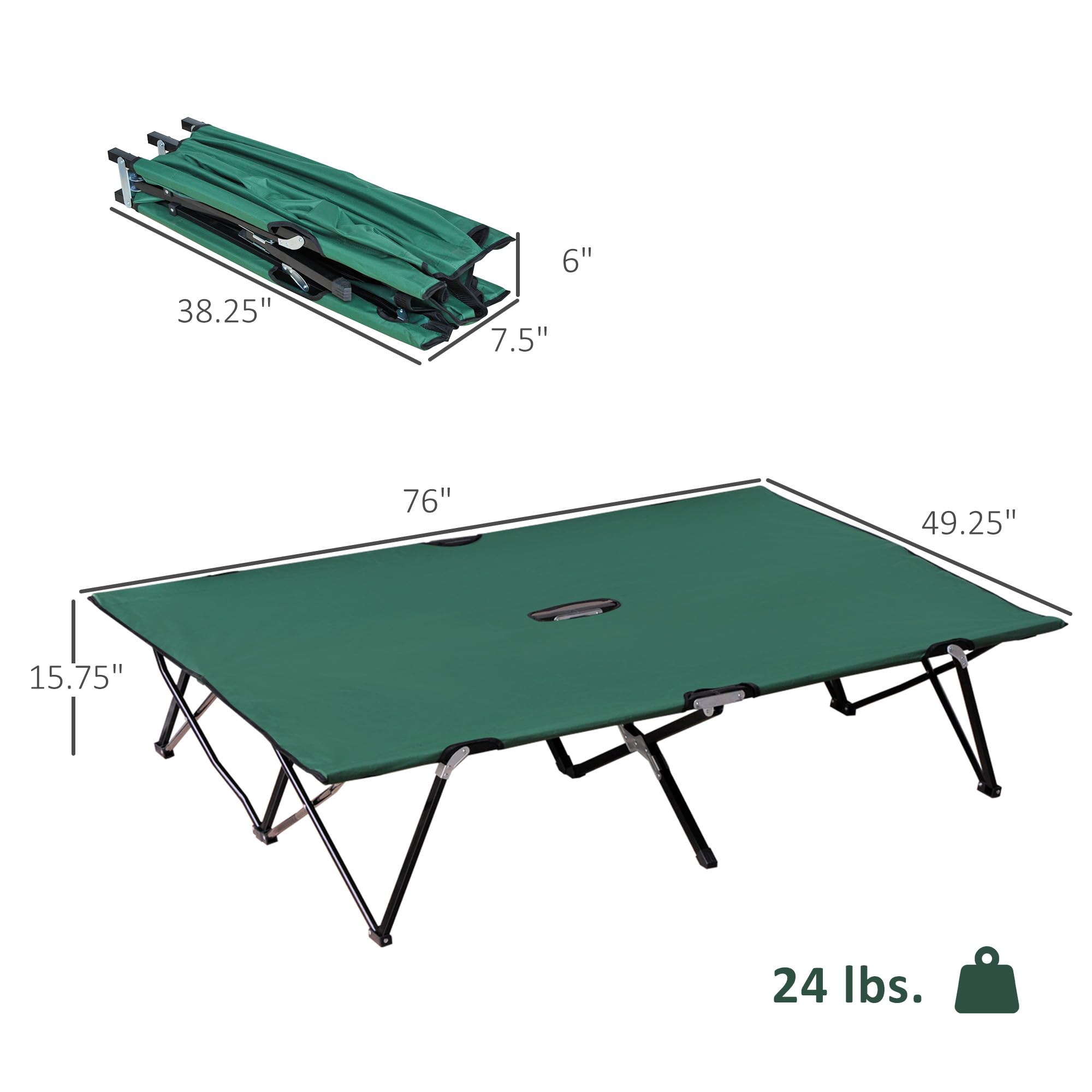 Outsunny Campingbett Klappbar für 2 Personen Feldbett Klappbett mit Tragetasche bis 136 kg belastbar Stahl Oxford 193 x 125 x 40 cm