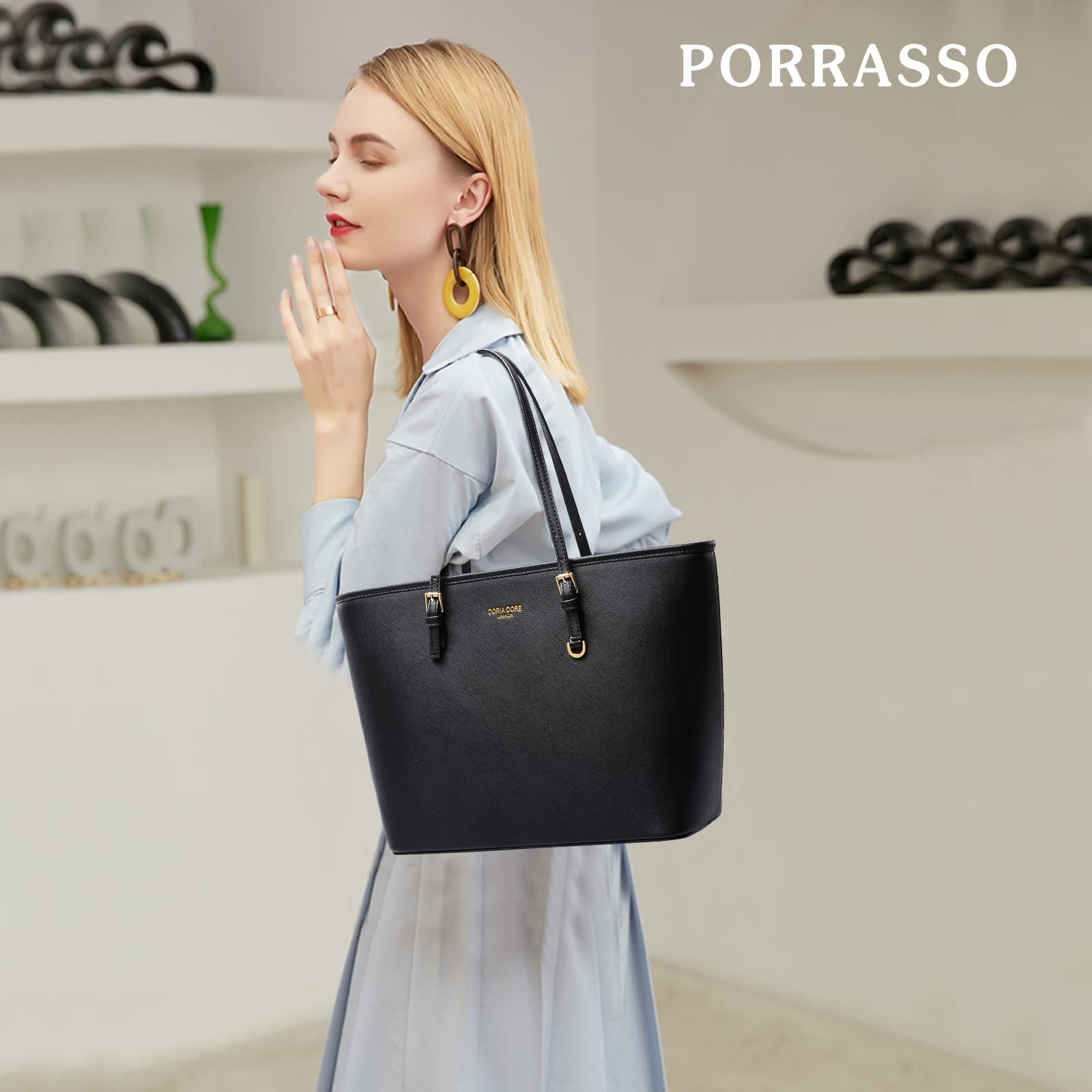 Bolsos de Mujer Bolsa de Hombro de Moda Señora Grande Bolso Tote PU Cuero Bolso Shopper para Escuela Trabajo Viaje Compras Negro