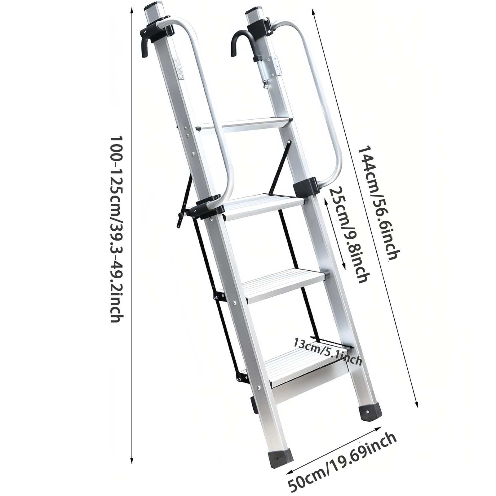 Escalera plegable para litera, aluminio resistente, diseño de 4/5 escalones con pasamanos extraíbles, soporta hasta 330 libras, ideal para dormitorios y apartamentos