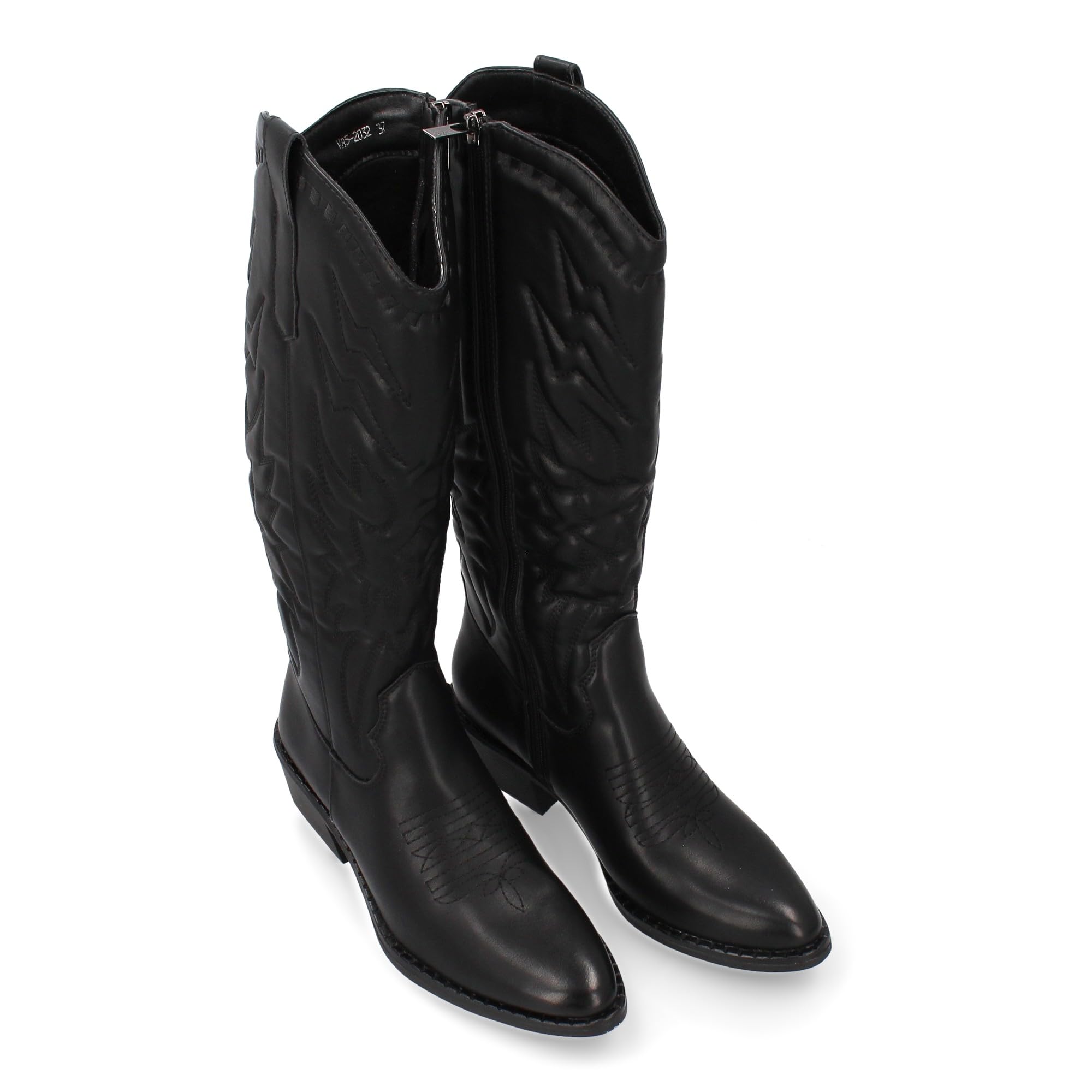 shoes&blues.es Bota Mujer Cana Alta con Adornos bordadoes Estilo Cowboy. Tacon bajo y Comodo. Ideal Temporada Otono Invierno.