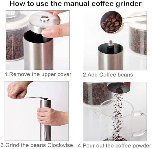 Miniatura 5 de Molinillo de café manual, molinillo de café portátil de mano con ajuste ajustable, molinillo de rebabas de cerámica cónica de acero inoxidable para