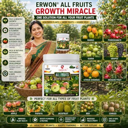 Image of Erwon All Fruits GROWTH MIRACLE Fertilizer, Fast Action Organic Granules for rapid Growth and Heavy Flowering and Bigger Fruits. (200 gm)