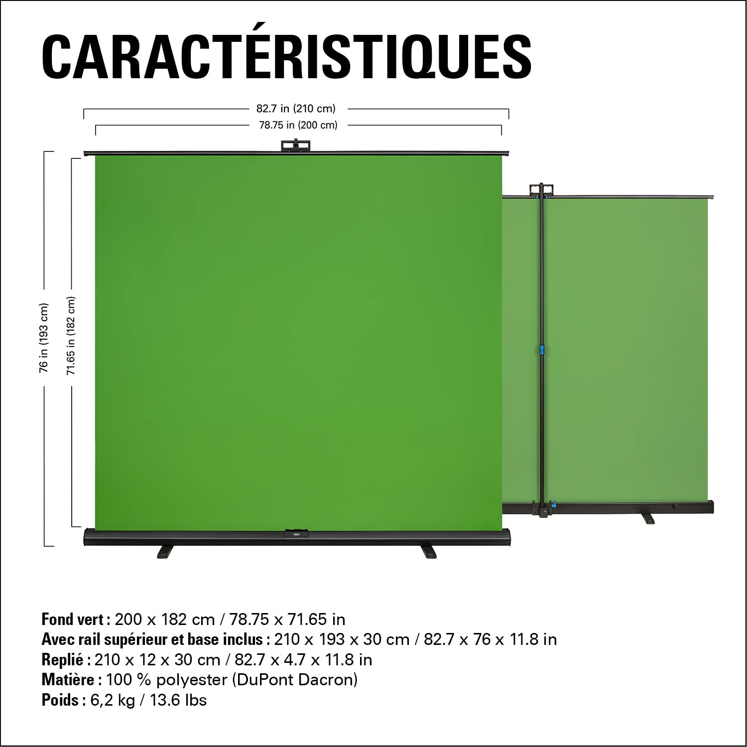 Elgato Green Screen XL - 2x1.82mFond Vert rétractable pour enlever l’arrière-Plan en Streaming ou visioconférence, sur Instagram, TikTok, Zoom, Teams, OBS