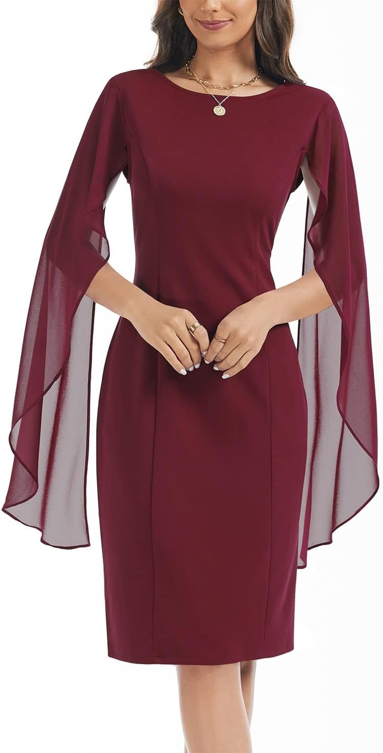 HELYO Women's Chiffon Cloak Sleeve Mini Cape Dress V-Back Semi-Formal Elegant Bodycon Wedding Guest Evening Cocktail Dresses - Image 4