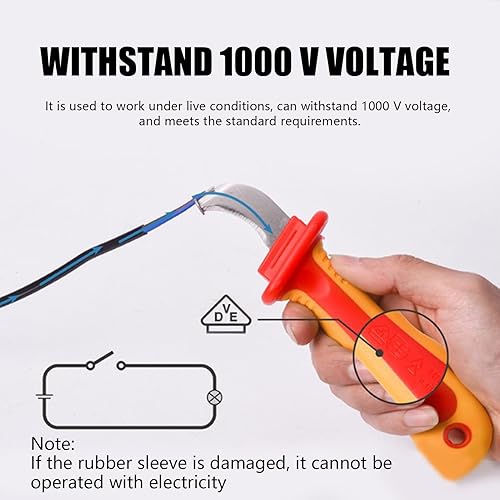 Miniatura 4 de WALFRONT Cuchillo de desmontaje de 1000 V con aislamiento de electricista, cortador de cables de tira rápida, cortador de cables, cuchillas