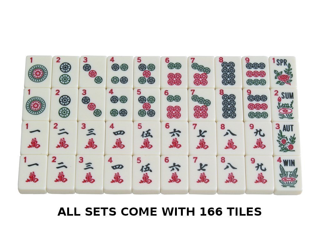 Zestaw American Mah Jongg od White Swan - 166 grawerowanych płytek w kolorze kości słoniowej - 4 x stojak typu wszystko w jednym/popychacze - aluminiowa obudowa - czerwony