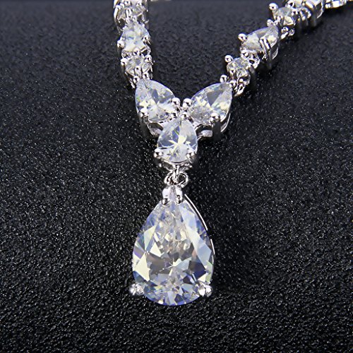 EVER FAITH Gorgeous Cubic Zirconia Charming Water Drop Bridal Bride Necklace Earrings Set Silver-Tone4