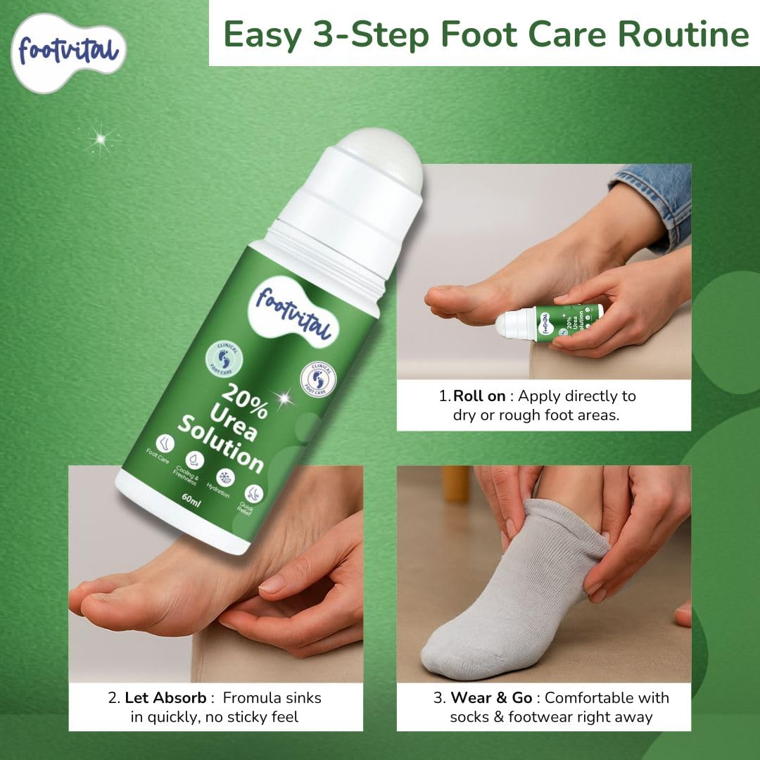 Footvital 20% Urea Foot Roll-On 60ml | intensive care for dry & cracked heels | cooling & deep moisturising formula with Lactic Acid & Wheat Germ Oil | daily foot care for men & women 4