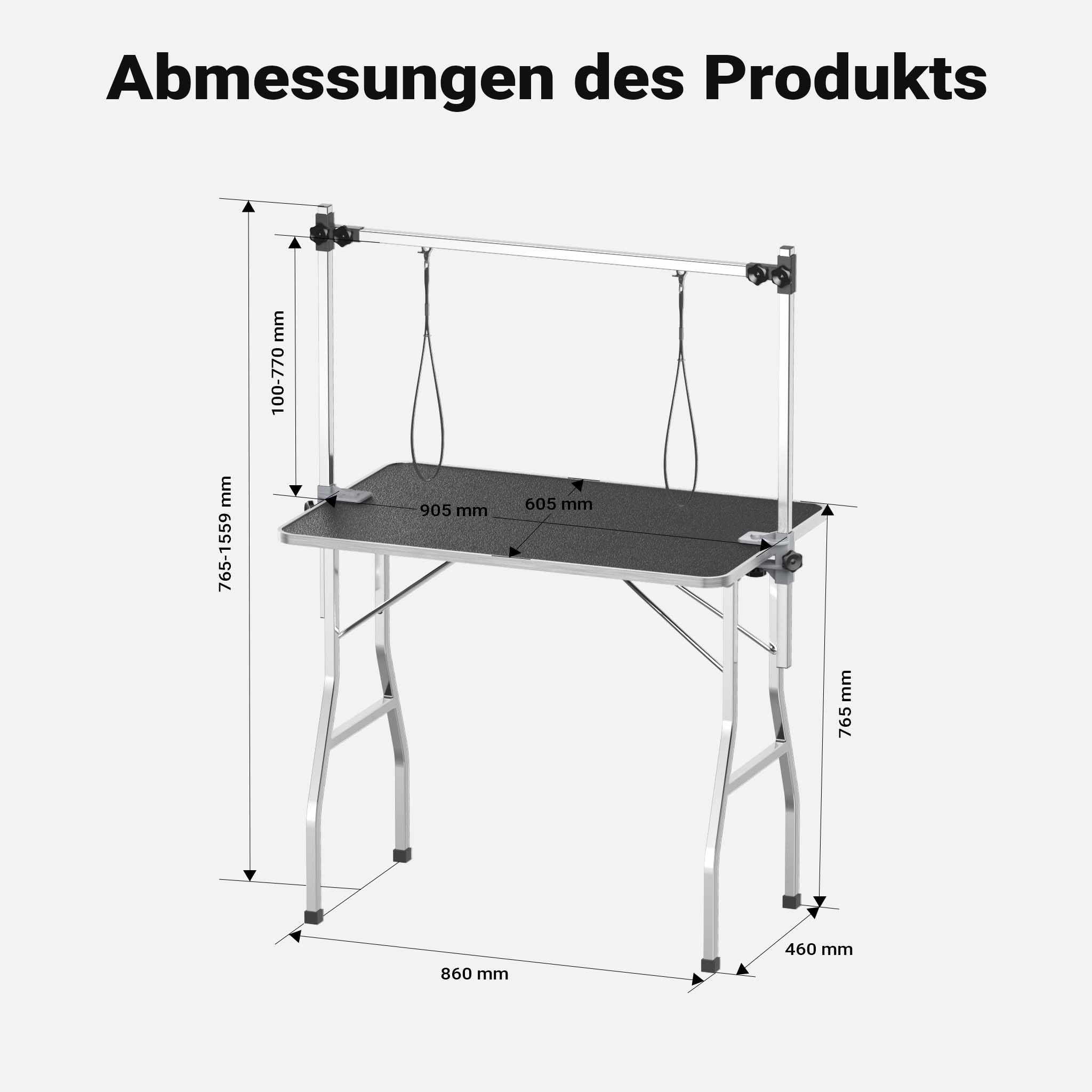 Wiltec Schertisch für Hund und Katze, 91x61x76 cm, Trimmtisch zusammenklappbar, Groomer Tisch mit 2 Schlingen, Pflegetisch für Tiere