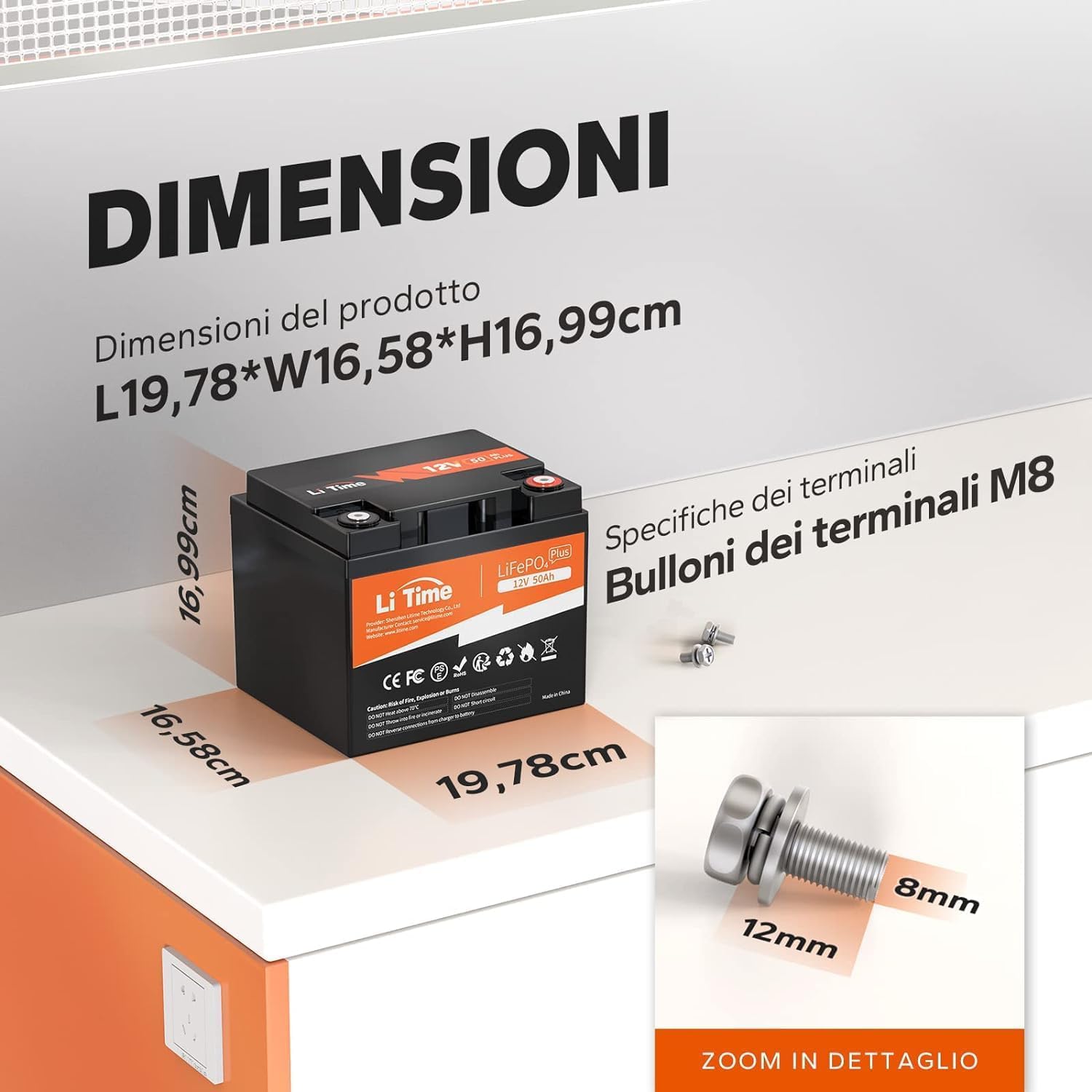LiTime Batteria Litio 12V 50Ah, Batteria al Litio 12V Con Più Di 4000+ Cicli, 10 Anni Di Vita Utile, Batteria Lifepo4 Ideale Per Barche, Trolling Motor, Campeggio