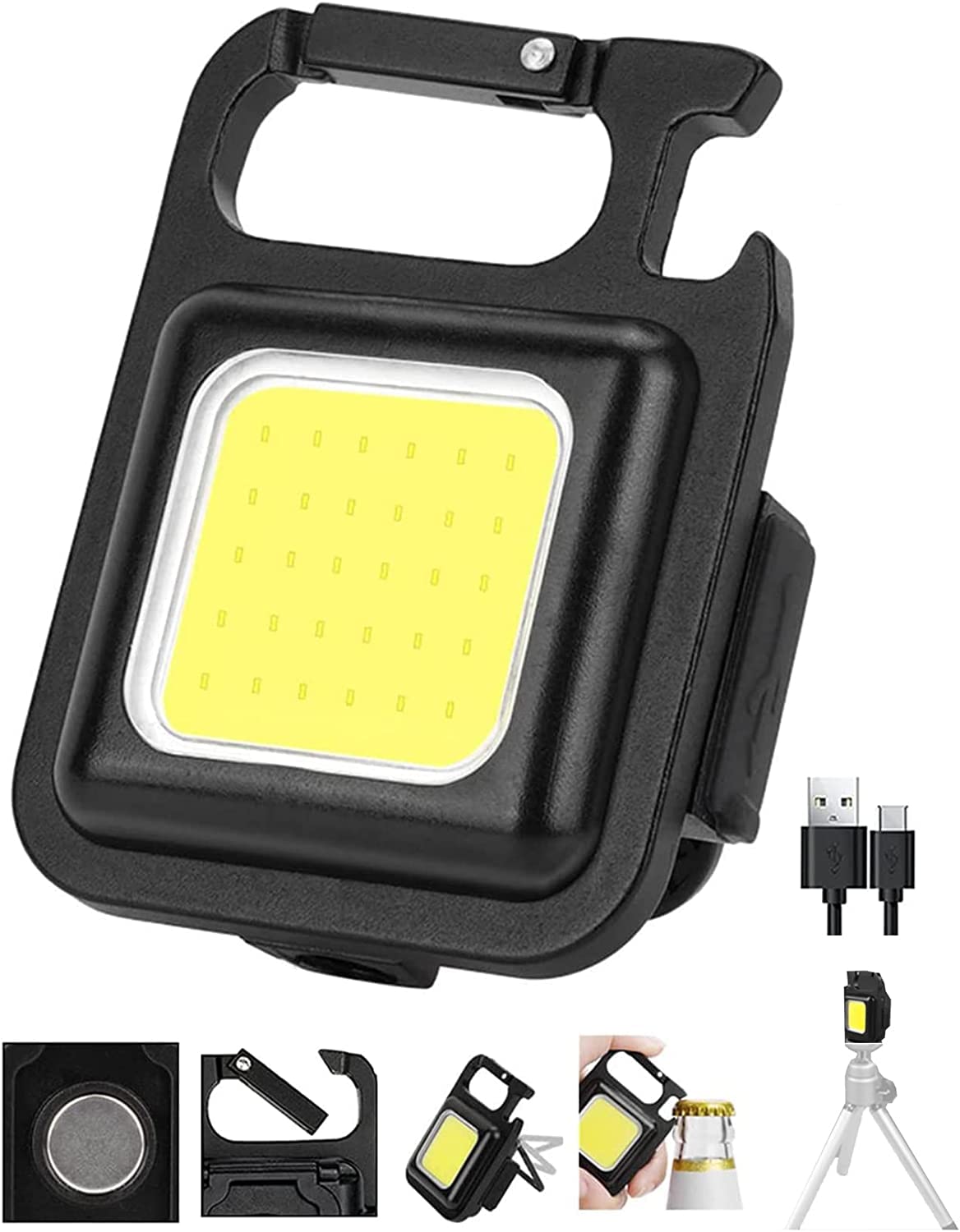 KRT tour 2 Pack Small Flashlights, Waterproof LED Working Lights 800 Lumens Bright Rechargeable Mini Keychain Light 4 Light Modes, Portable Pocket Light Bottle Opener and Magnet Base