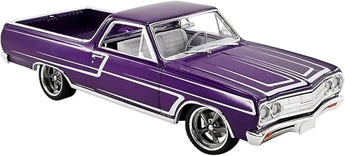 1965 Chevy El Camino SS Custom Cruiser Purple Met con gráficos blancos Edición limitada a 678 piezas en todo el mundo 1/18 Modelo de coche fundido a