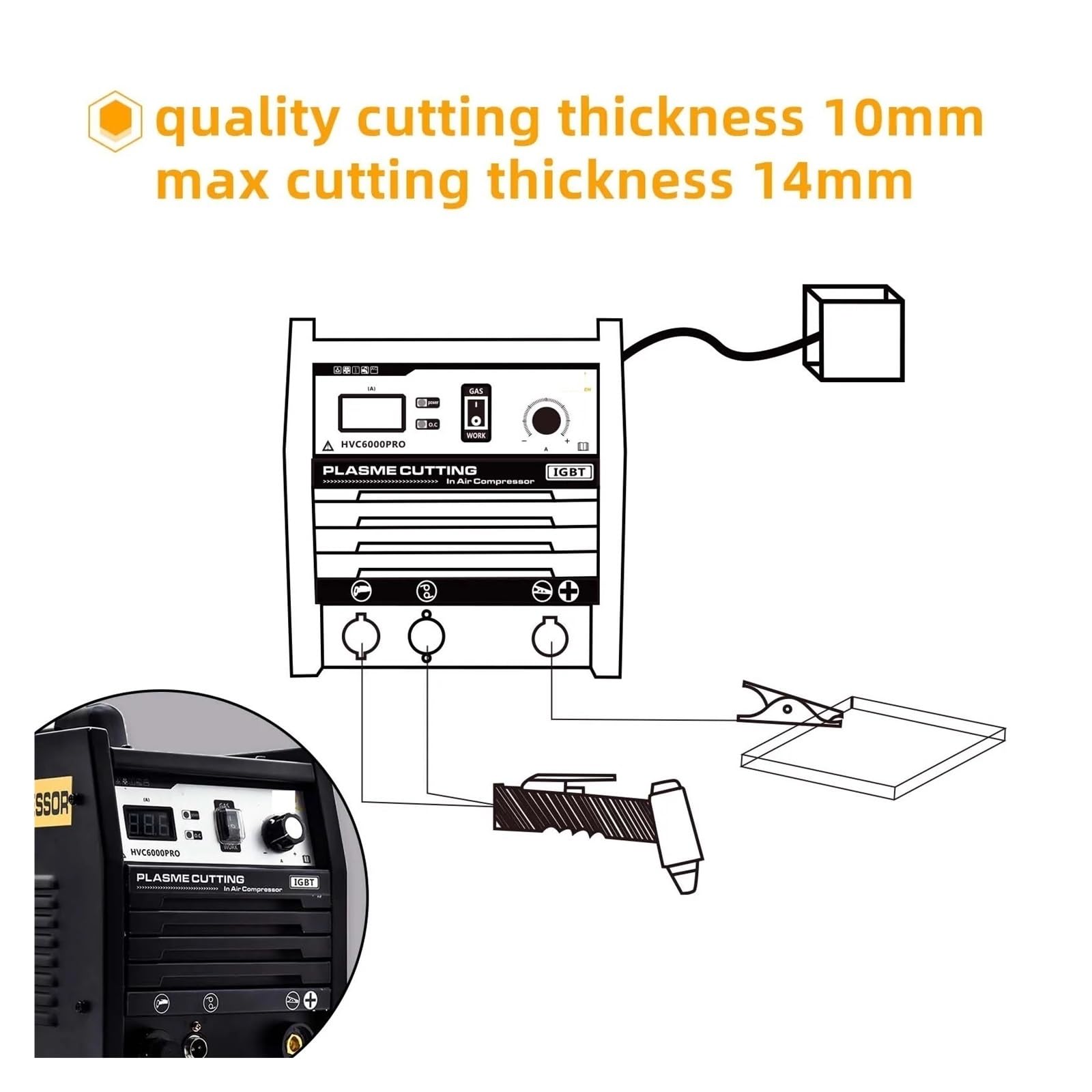 Przecinarka plazmowa, Przecinarka plazmowa z wbudowaną sprężarką powietrza, spawarka inwertorowa pompą do narzędzi ze stali nierdzewnej i miedzi HVC6000Pro(HVC6000Pro Cutter)