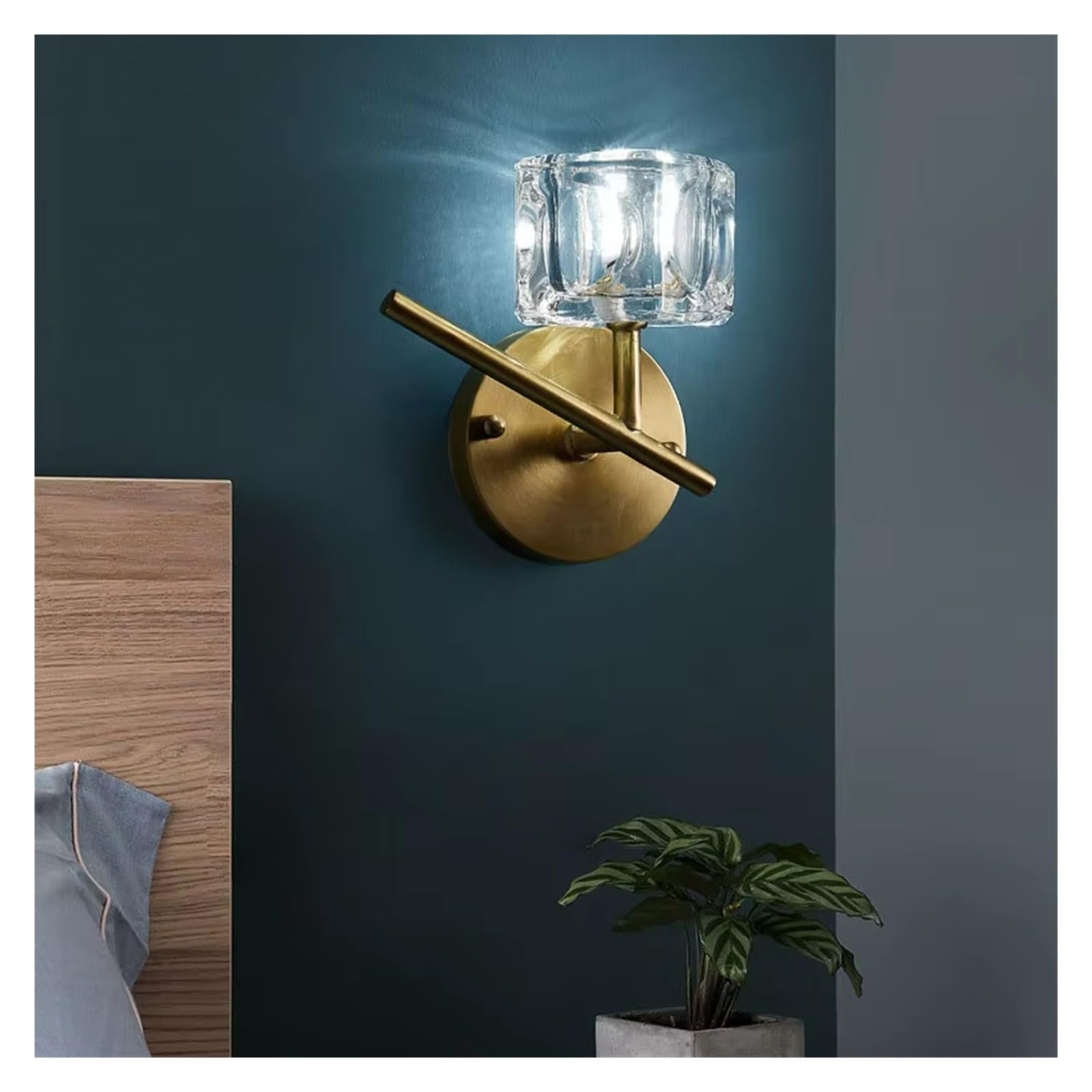 ASerZenith Nordic Crystal Copper Wall Lamp Living Room Corridor Aisle Background Stair Bedroom Bedside Light,Cool White-17Cm