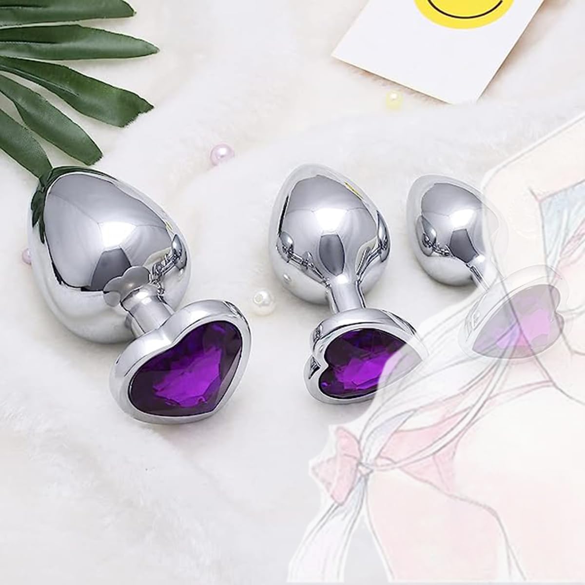 Set di Esercizi per lo Yoga, Accessori a Forma di Cuore in Acciaio Inossidabile con Gemme Viola, Set di 3 Pezzi