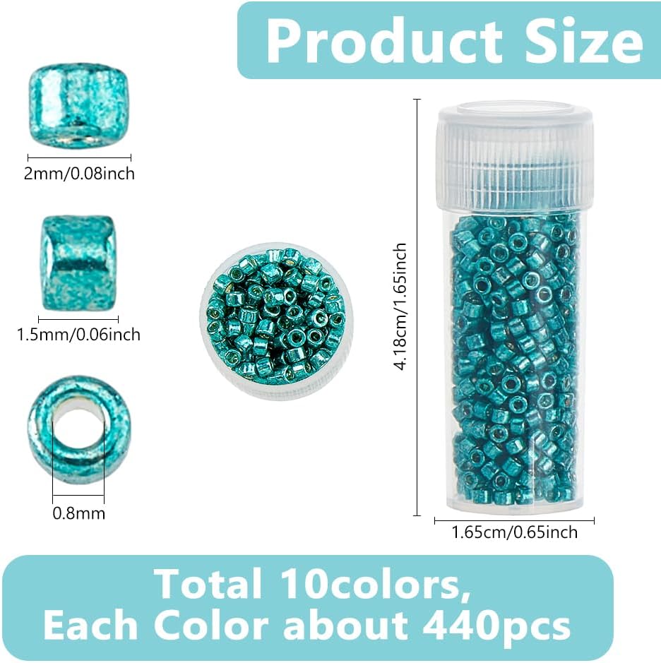 DICOSMETIC 50G 10 Colors Cylinder Glass Seed Beads 2mm Seed Beads Bulk Round Hole Seeds Bead Small Loose Spacer Craft Bead for Bracelet Necklace Earring Jewelry Making - Image 2