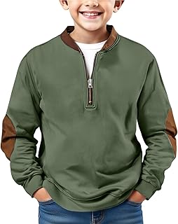 Preppy & Practical: Quarter Zip Pullover Sweatshirt with Stylish Elbow Patches for Boys