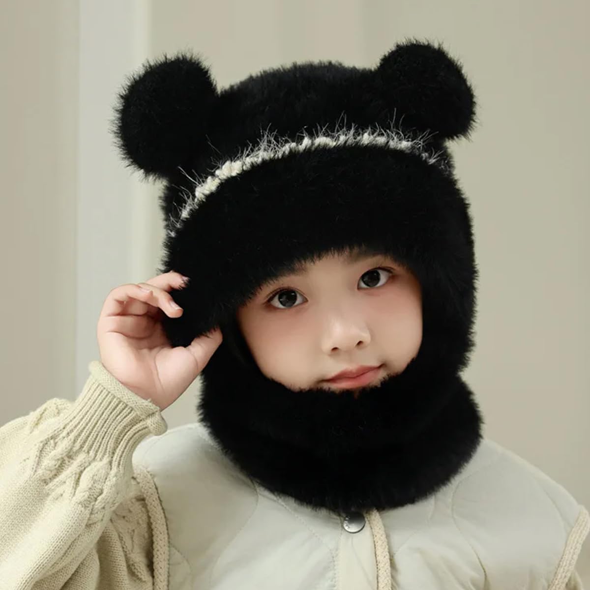 Gorro con pompón y bufanda, conjunto de gorro y bufanda de invierno para niños de 4 a 10 años