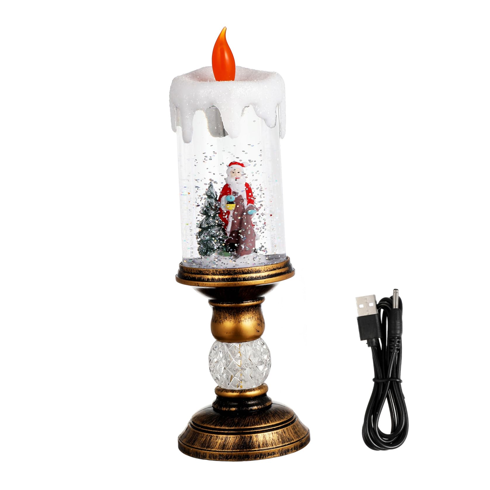 DOITOOL Musica Scatola Decorativa Natalizia Luce LED a Forma di Candela, Realizzata in Pvc e Abs, Lampada da Notte per Feste di Natale Effetto Neve e Alimentazione USB