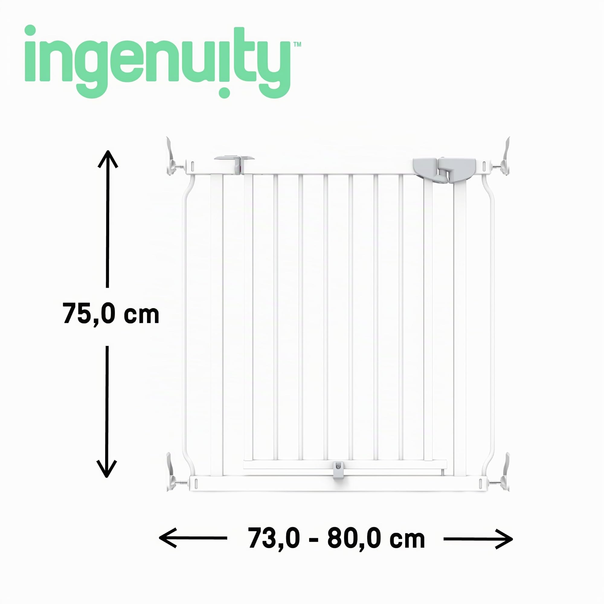 Ingenuity The Doorway Series Easy Install Cancelletto di Sicurezza per Bambini e Cani, Larghezza 73–80 cm, Altezza 75 cm, Montaggio a Pressione o con Viti, Bianco