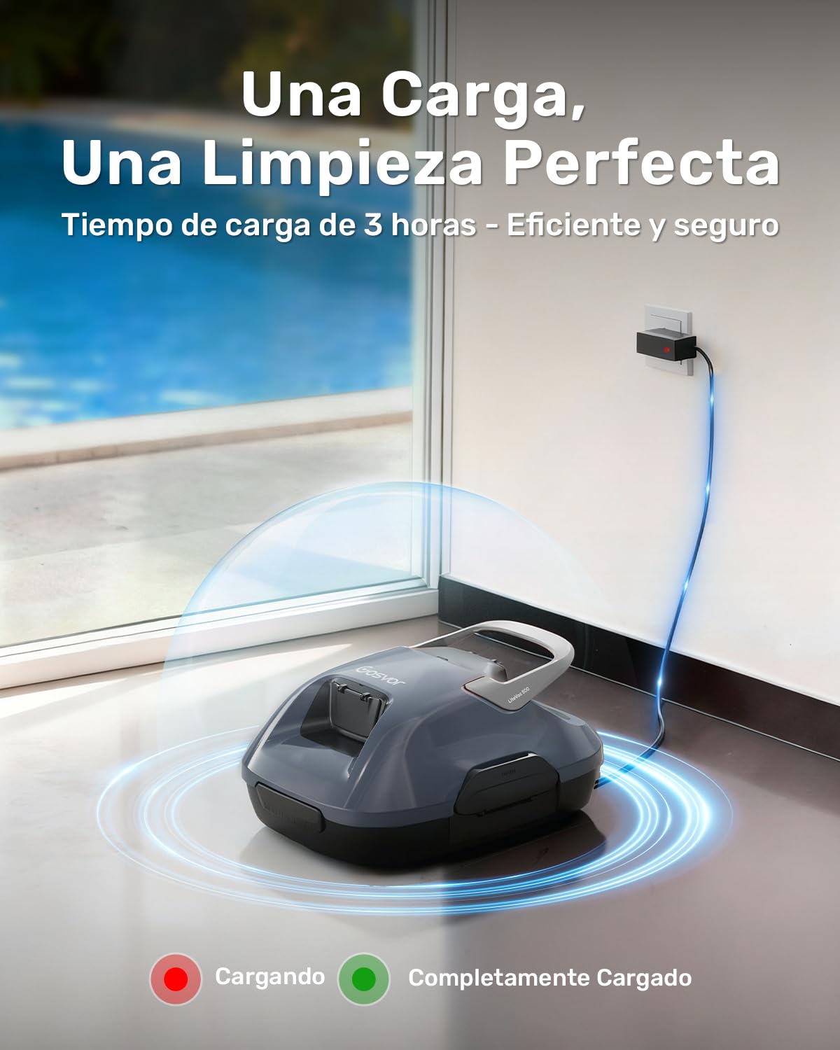 (Nuovo 2026) Gosvor Robot Limpiafondos Piscina Inalámbrico - Aspirador Piscina, 90 Min Autonomía, Autoestacionamiento, Fácil Uso, Robot Piscina para Suelo, Piscinas 80m² - 5