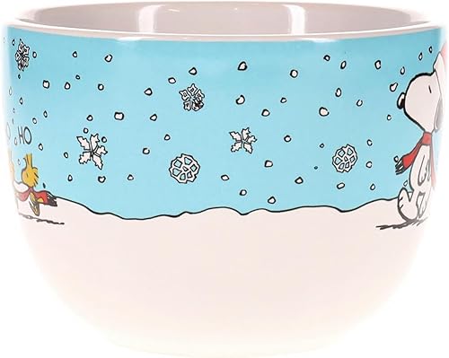 Miniatura 2 de Silver Buffalo Peanuts Snoopy and Woodstock - Tazón de cerámica para sopa con asa para helado, cereales, bebidas, capacidad para 24 onzas