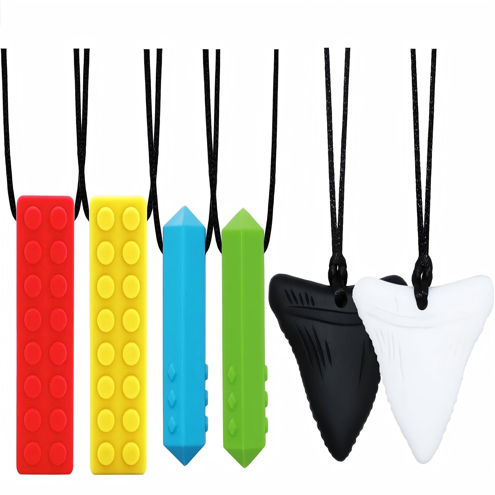 6 Pcs Baby Silicone Teething Sticks, Sensory Chew Necklace, Soft Chewy Fidget Toy for Kids, Anxiety Relief Teething Necklace for Boys Girls Autism