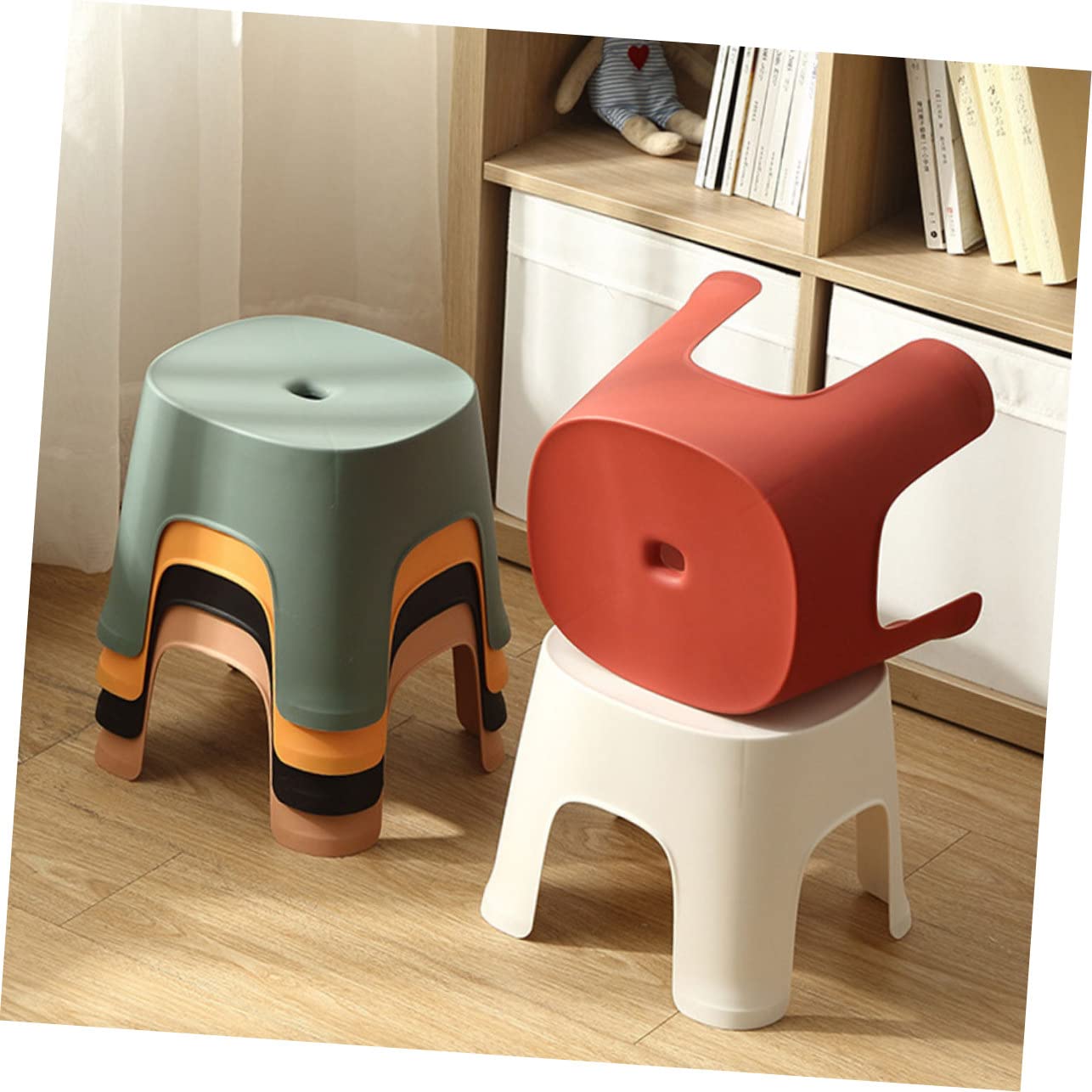 Homoyoyo 1pezzi Sgabello Antiscivolo Per Bagno Sgabello Piccolo Multifunzionale Per Indossare Scarpe Plastica Per Uso Domestico Rosso