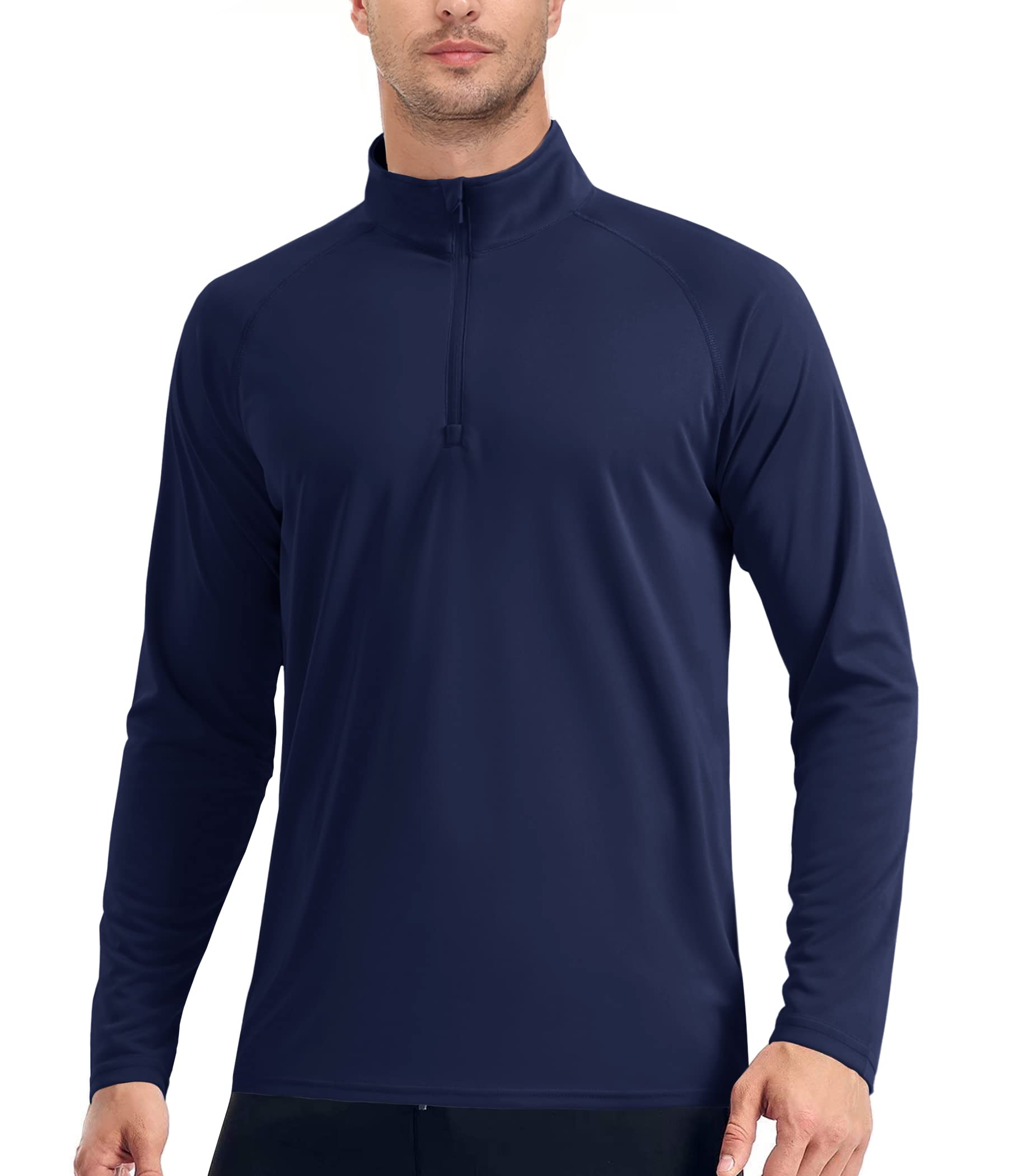 Men's Sun Protection Long Sleeve T-Shirt UPF 50+ 1/4 Zip Up Lightweight Performance Running Rash Guard Top