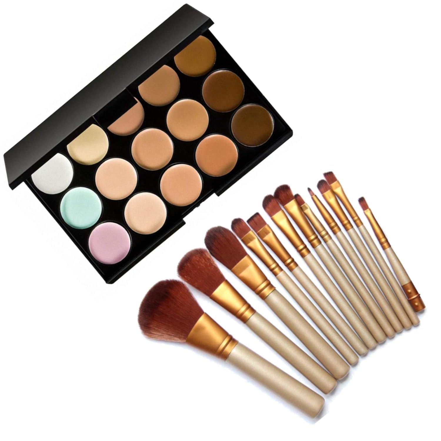 15 Color Concealer Palette with 12 Piece Makeup Brush Set, Color Corrector Kit for Dark Circles and Blemishes, Professional Contour and Highlighting Combo-image-8