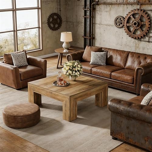 Miniatura 5 de Mesa de centro de madera, 39.37 pulgadas, cuadrada de mediados de siglo, mesa central de madera moderna de madera de fibropanel de densidad media,