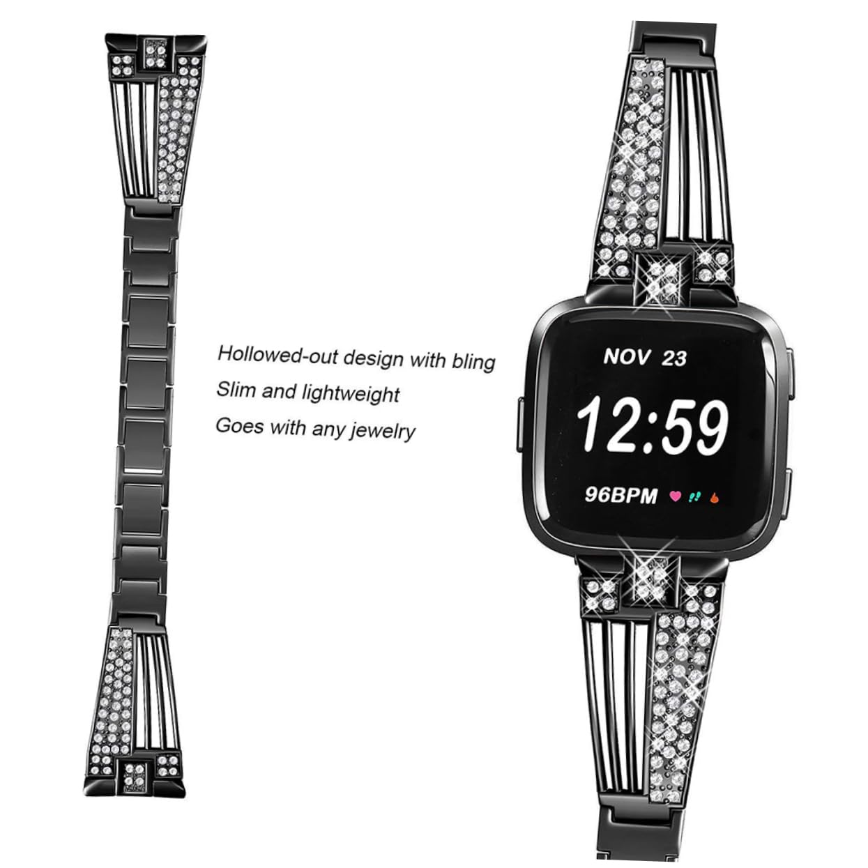 Housoutil Lot De 3 Bracelets De Montre De Rechange En Acier Inoxydable Ornés De Strass Compatibles Avec Les Bracelets Robustes Noirs