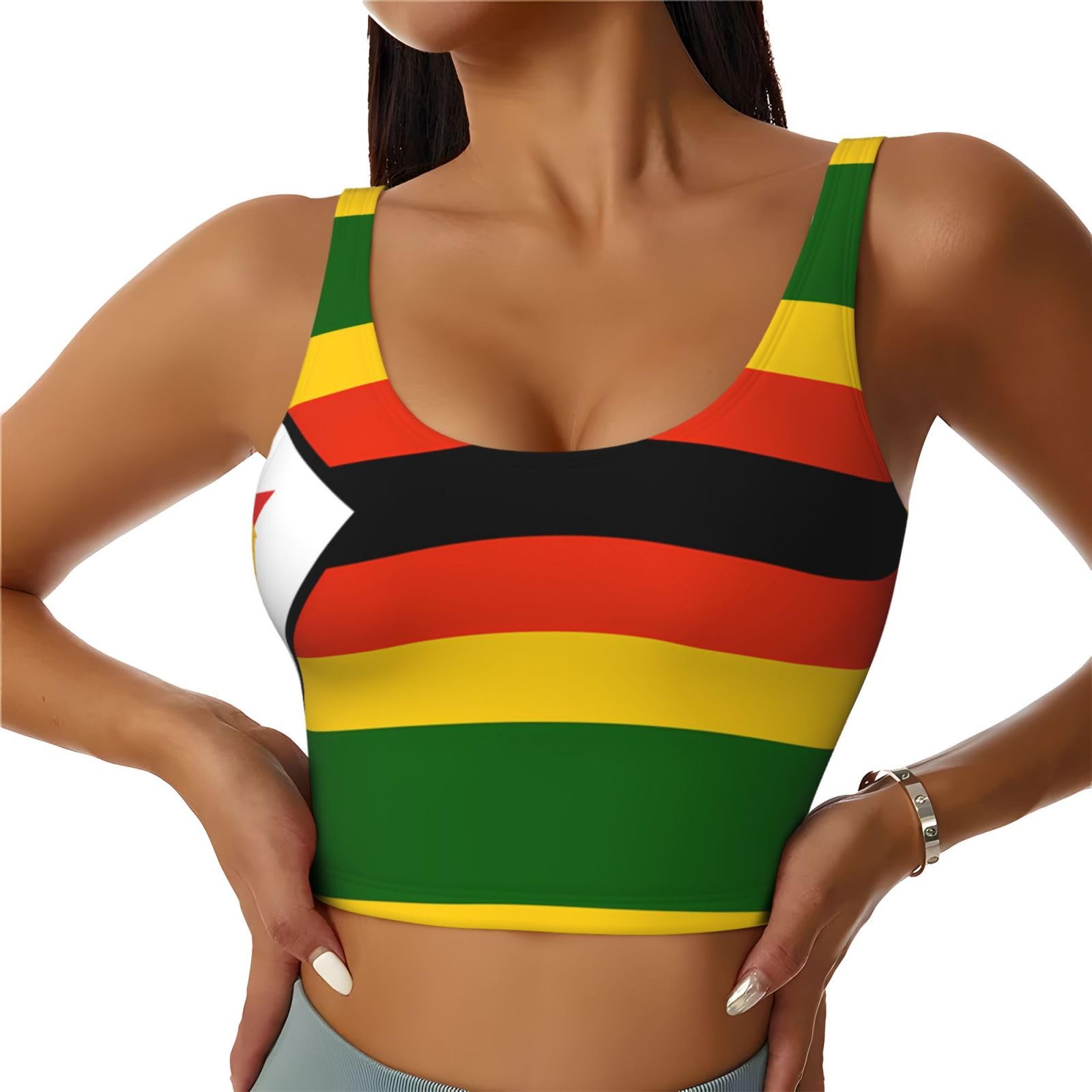 Qhzly Women's Black Flag Of Zimbabwe Sports Vest L Lightweight, Breathable For Fitness, Yoga, Outdoor Activities