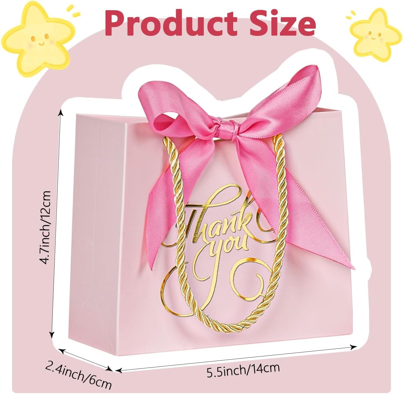 DECHISY 50 Pack Small Thank You Bags with Handle, 5.5x 2.5x4.7 Inch, Pink Gift Bags for Bridal Shower, Birthday Party, Baby Shower, Wedding - Image 2