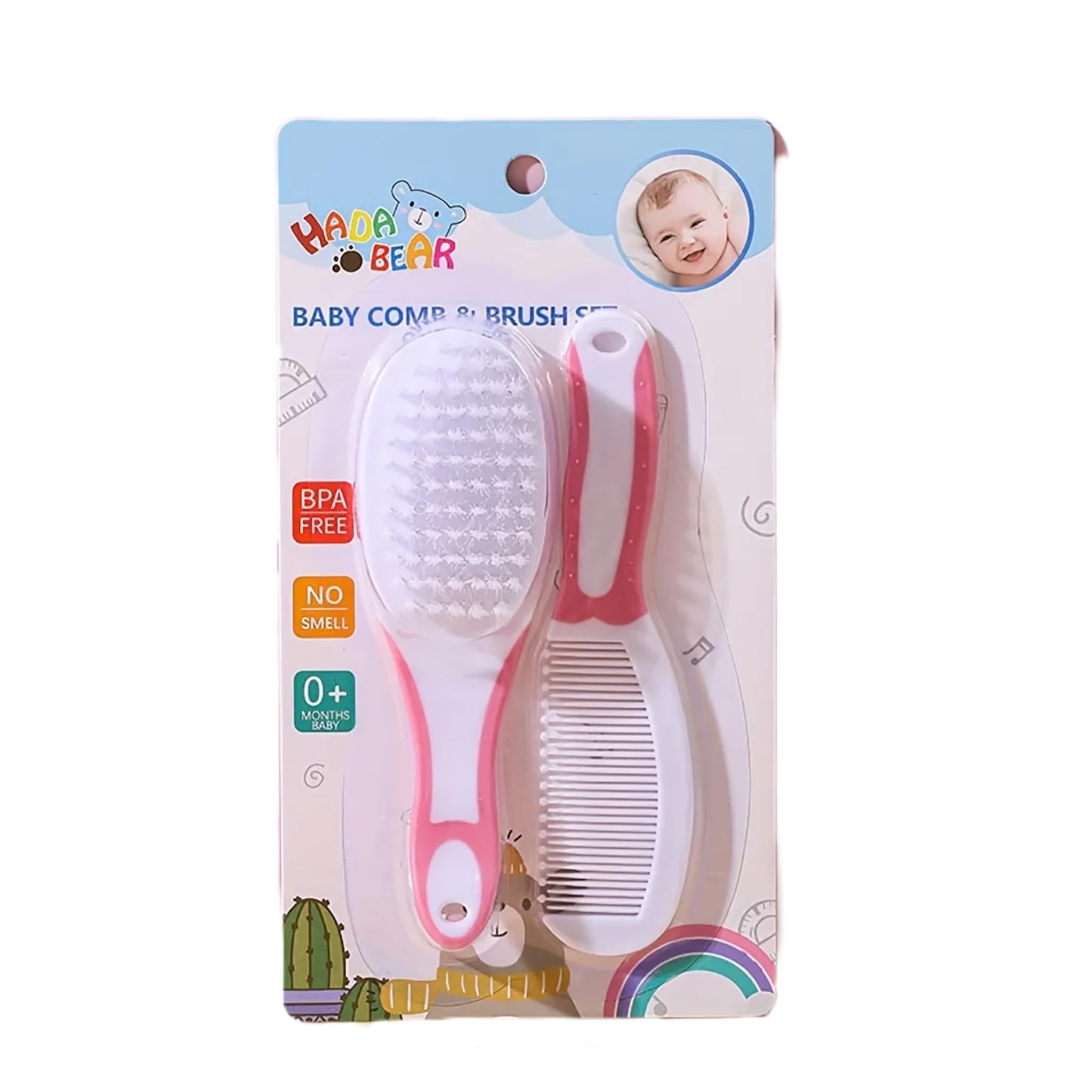 Beidile BPA free baby comb and brush hair set - pear wood comb and soft goat bristle brush for newborns and toddlers (giraffe) (pink)-image-16