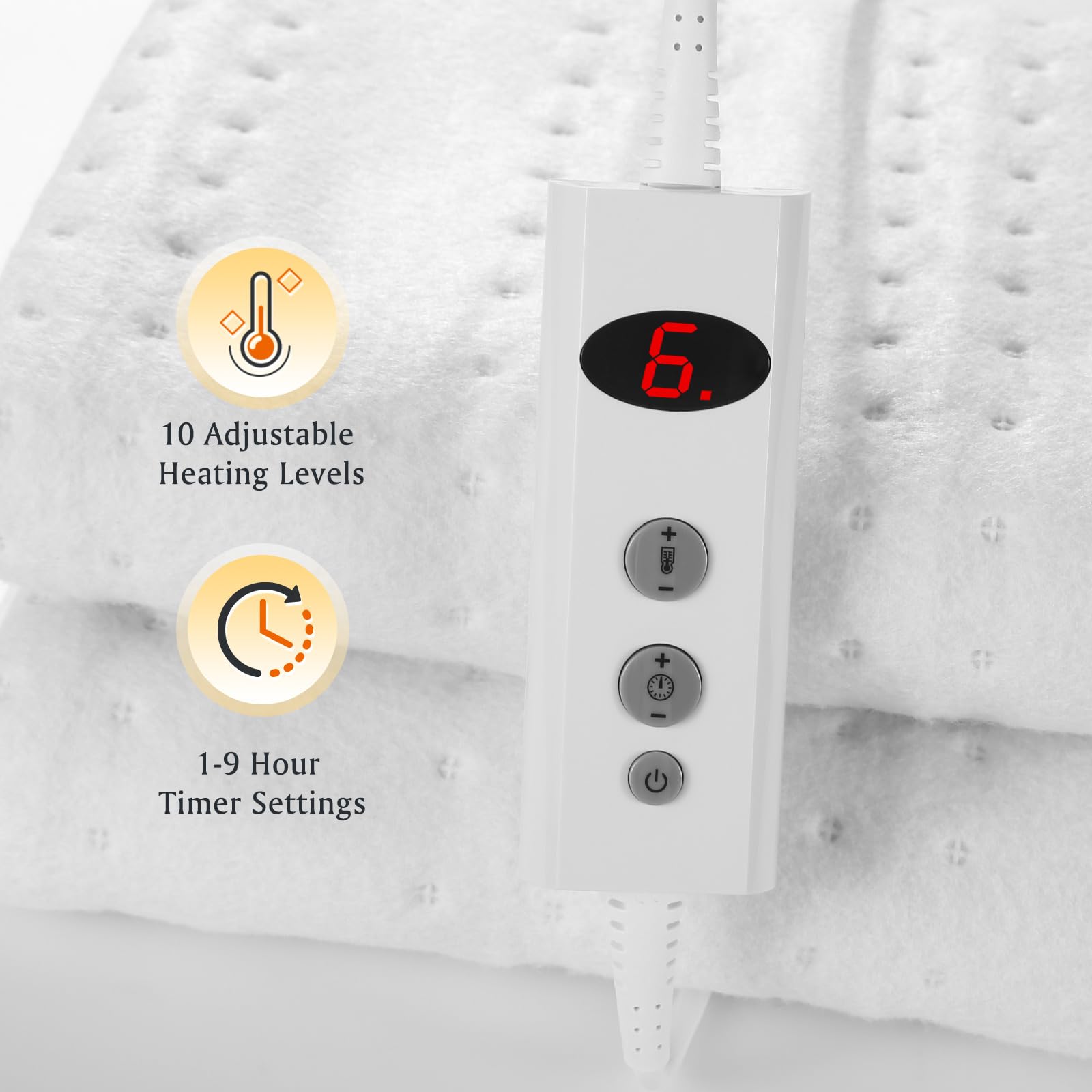 CURECURE Elektrisches Wärmeunterbett 150x80cm mit 10 Temperaturstufen, Abschaltautomatik & Überhitzungsschutz, Einfache Fixierung auf Bett und Matratze (Vliesstoff)