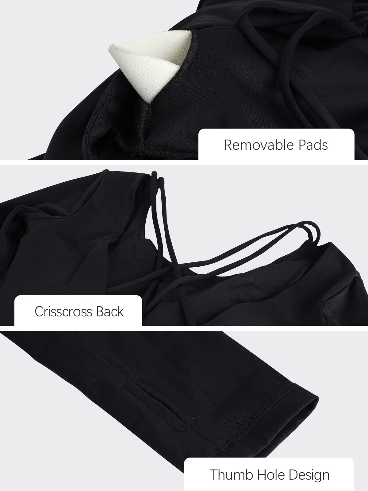 ECUPPER Women Long Sleeve Workout Tops Backless Yoga Gym Shirts Athletic Crop Top with Built in Bra for Fitness Sports