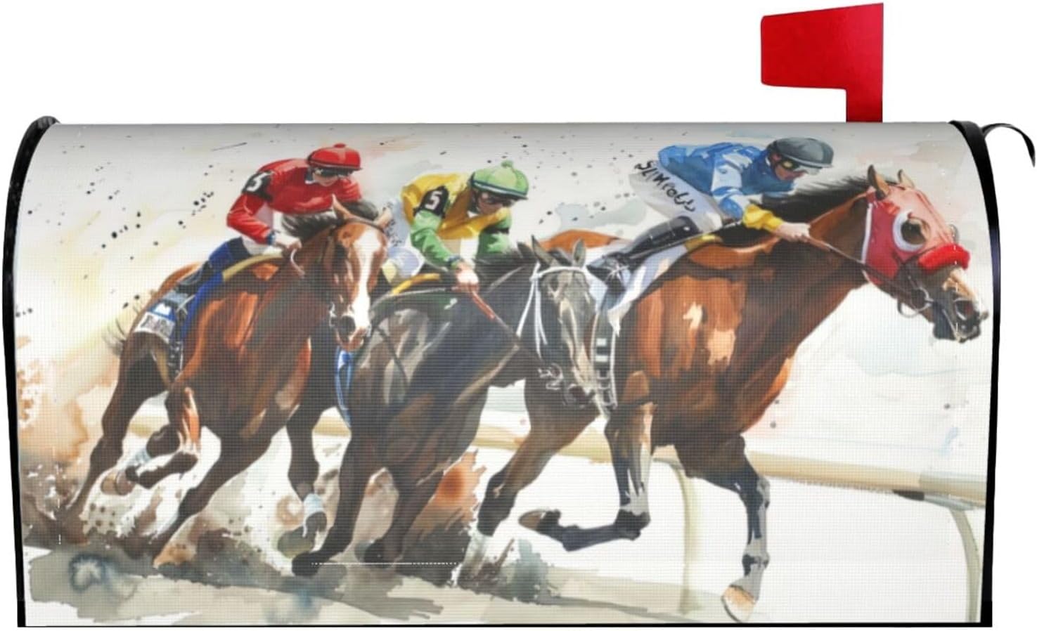 Watercolor Horse Racing Mailbox Cover Magnetic Standard Size Letter Post Box Cover Wrap Oversize Decoration Welcome Home Garden Outdoor 21" Lx 18" W