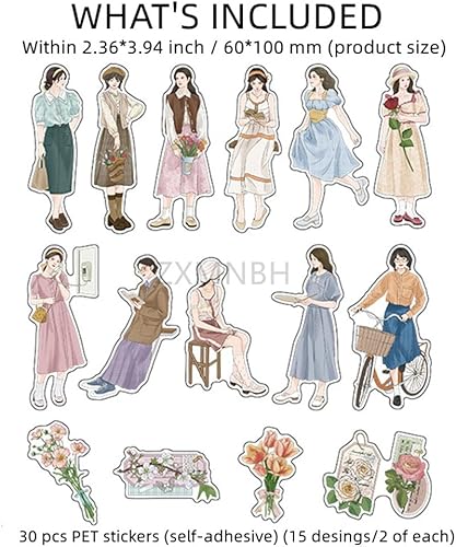 Miniatura 4 de Pegatinas de PET para álbum de recortes, kit de hada de flores, papel estético, planificador de diario, suministros decorativos de 20 unidadespaquete