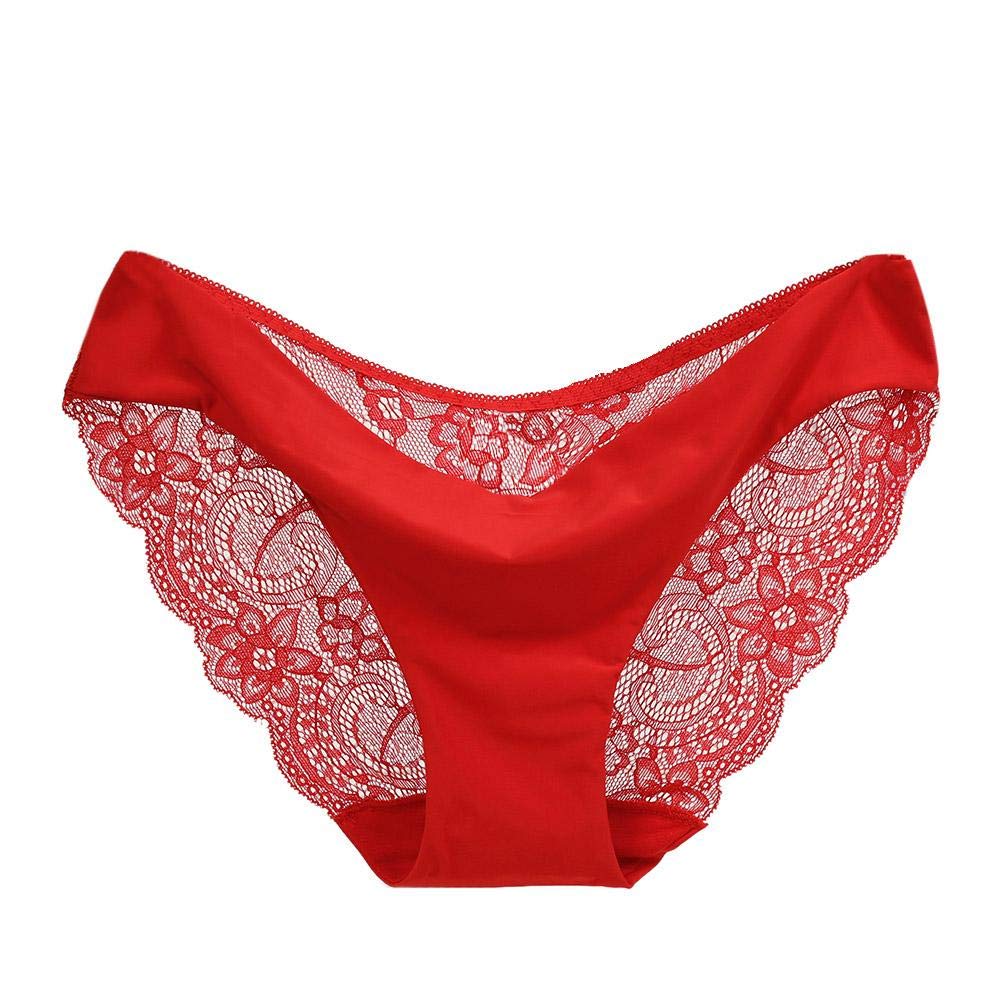 Crazy-StoreWomen Lace Panties Seamless Briefs Low Waist Underwear (Red XL)