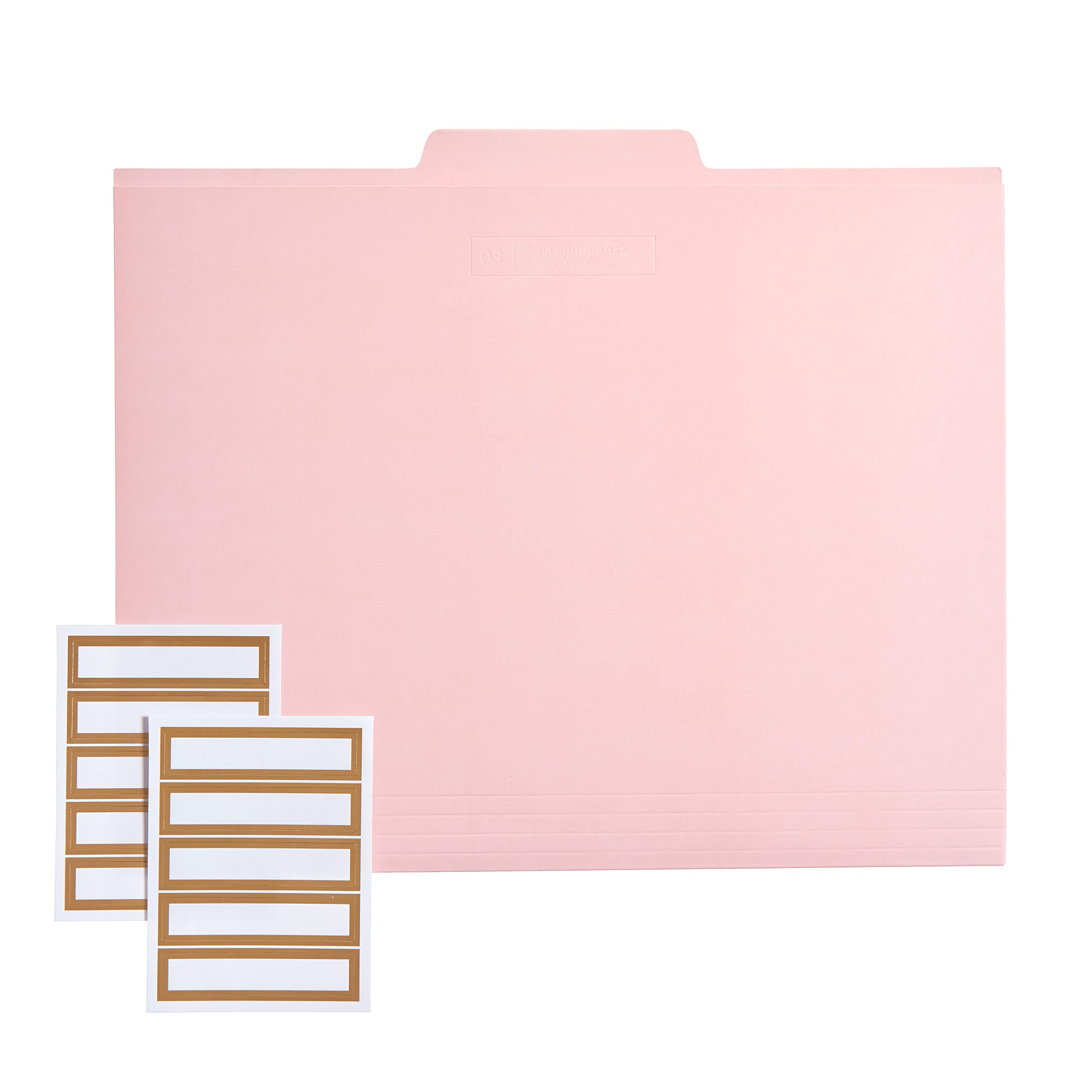 RUSSELL+HAZELBlush File Folders, Includes Foiled Labels, 12 Count 11.75” x 9.75”