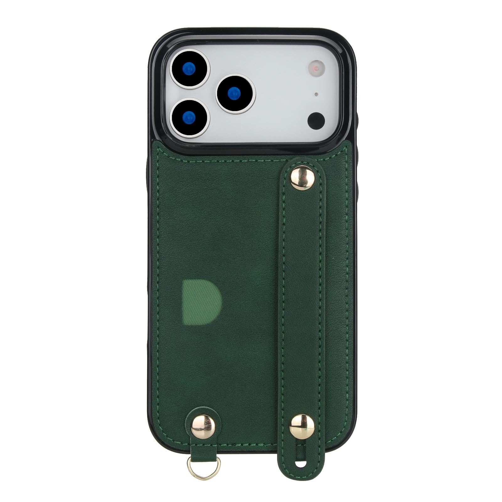 Funda compatible con iPhone 15 Plus (color verde) ranura para tarjeta de cuero carcasa trasera de silicona con correa para el hombro