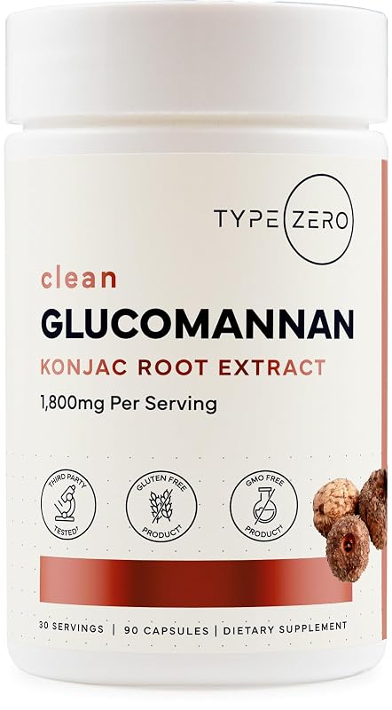 Type Zero Suplemento para controle de peso com extrato de raiz de konjac (glucomanana) 1.800 mg, 90 cápsulas