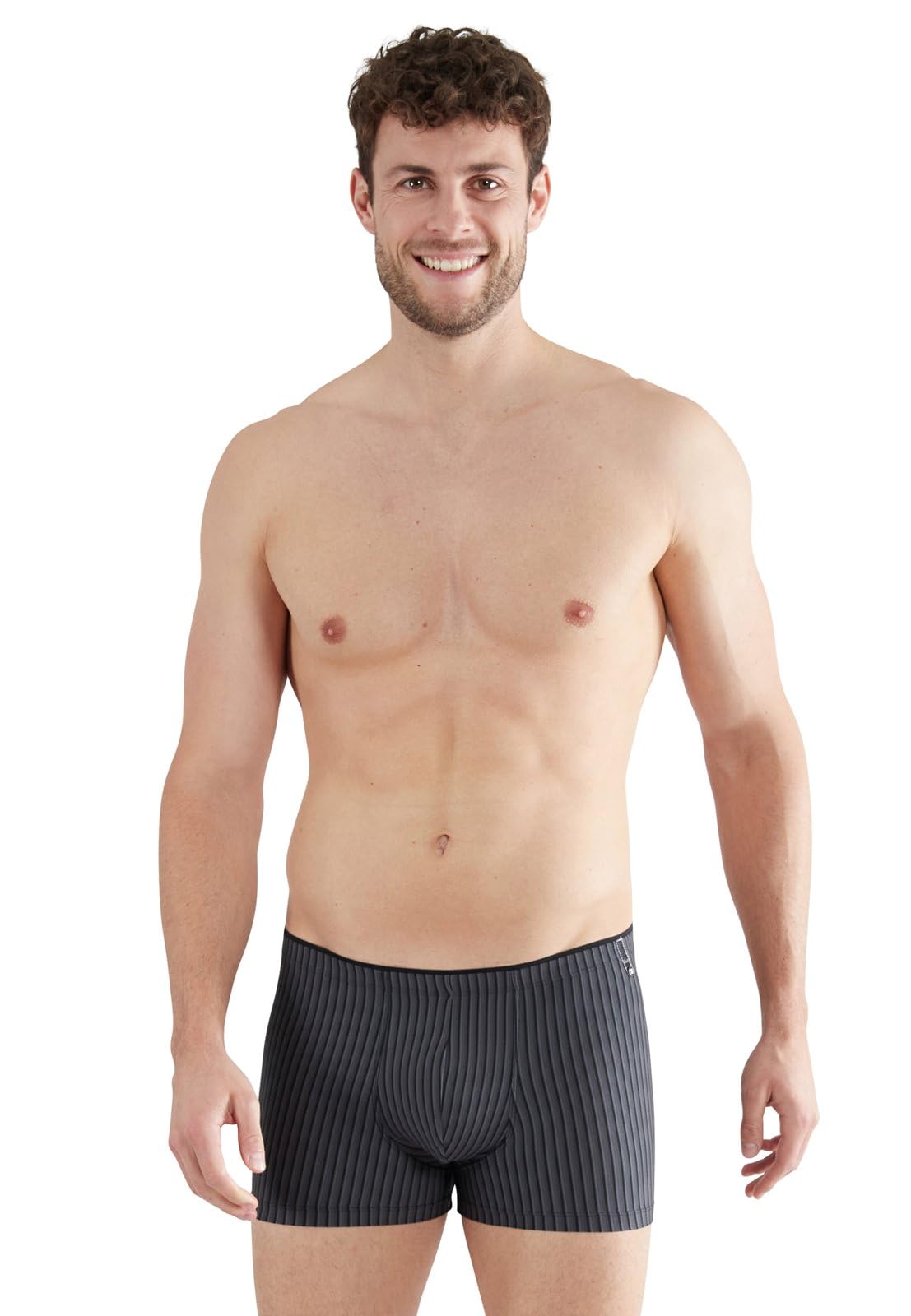Götzburg Boxer da Uomo in Microfibra, Traspiranti, Molto Morbidi, Comodi, a Righe, Colore: Nero/Grigio