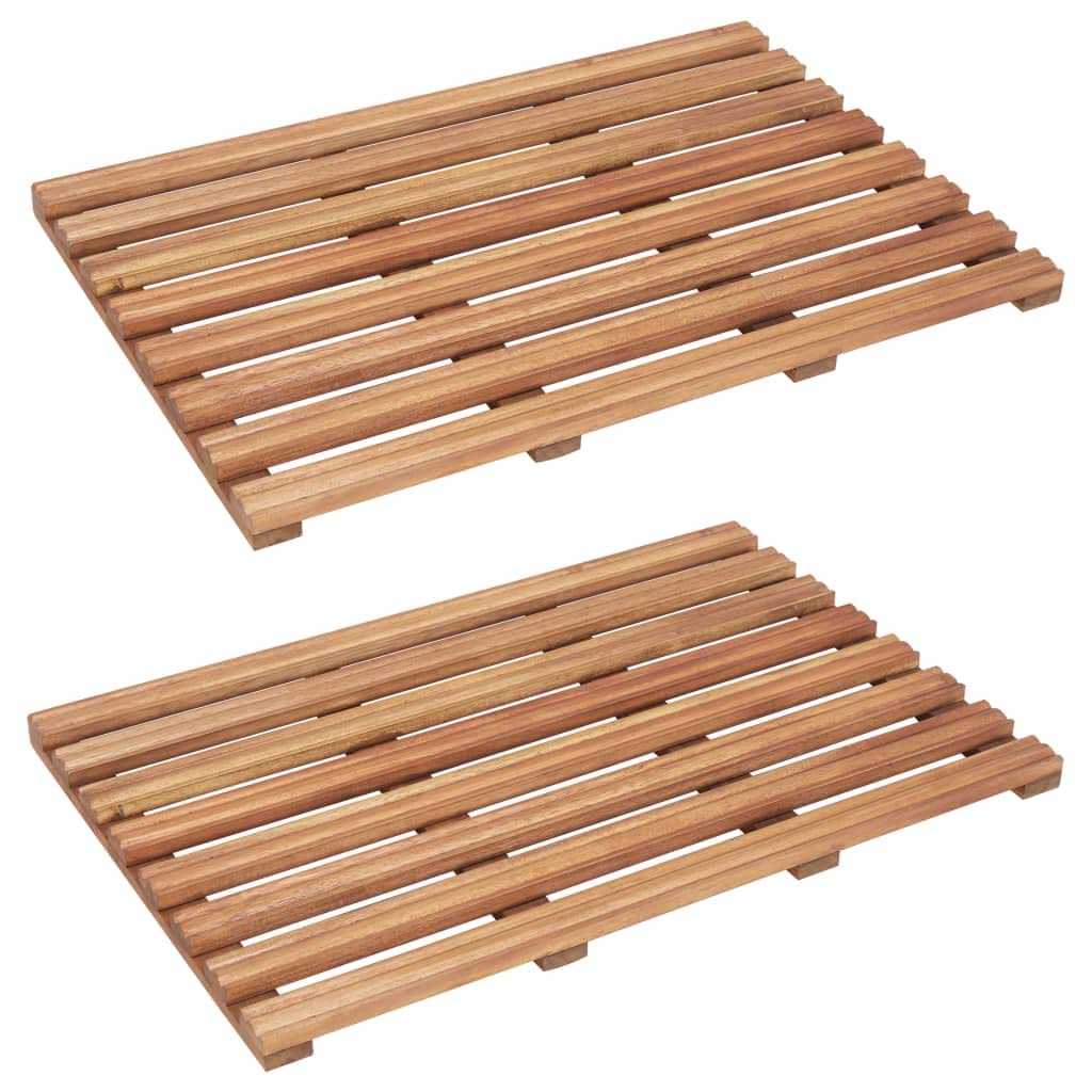 Alfombra de baño (2 piezas, madera de acacia maciza, 56 x 37 cm, antideslizante, para baño, bañera y ducha