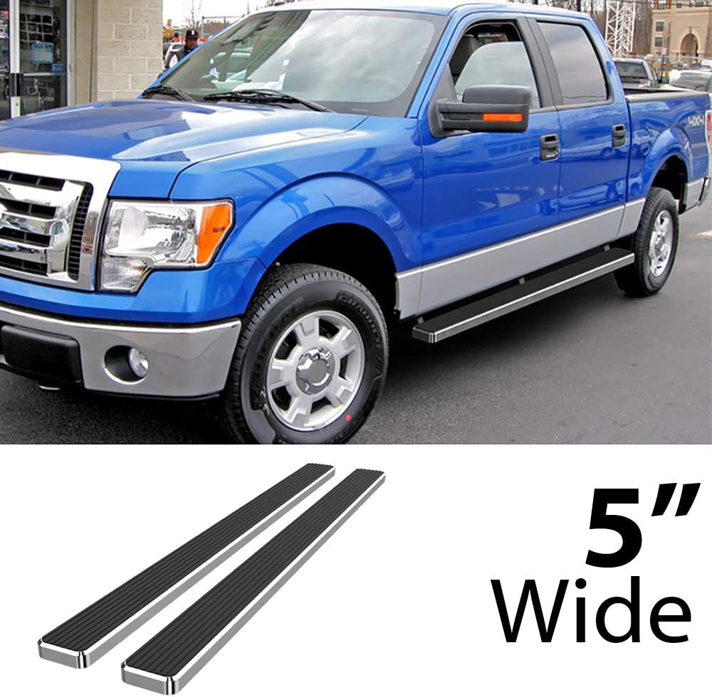 HD Ridez Running Board 5" Silver Compatible with Ford F150 2009-2014 SuperCrew Cab (Nerf Bar Side Steps Side Bars)