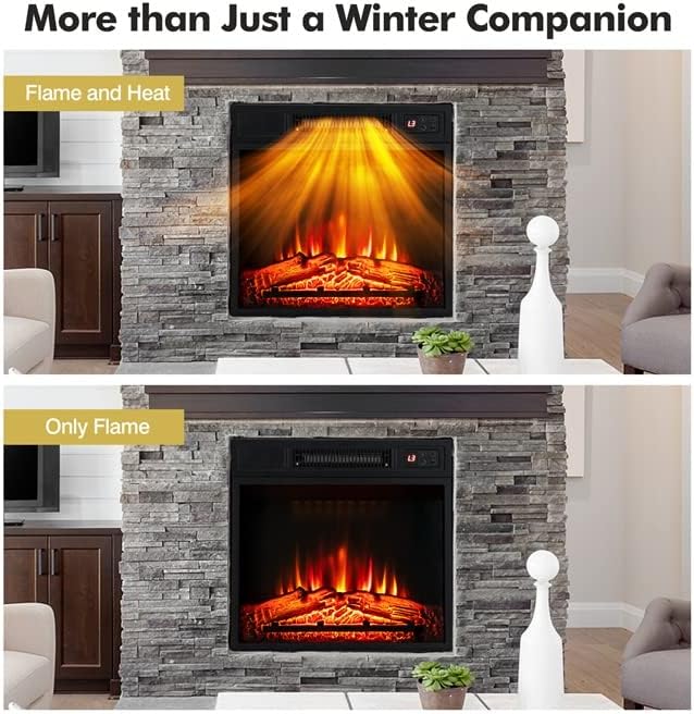 Miniatura 4 de Chimenea eléctrica integrada de 18 pulgadas, calentador de chimenea empotrado con control remoto, temperatura ajustable y brillo de llama,
